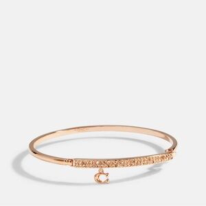 NWT COACH Signature Pave Bar C Charm‎ Hinged Rosegold Bangle Bracelet St. 91429